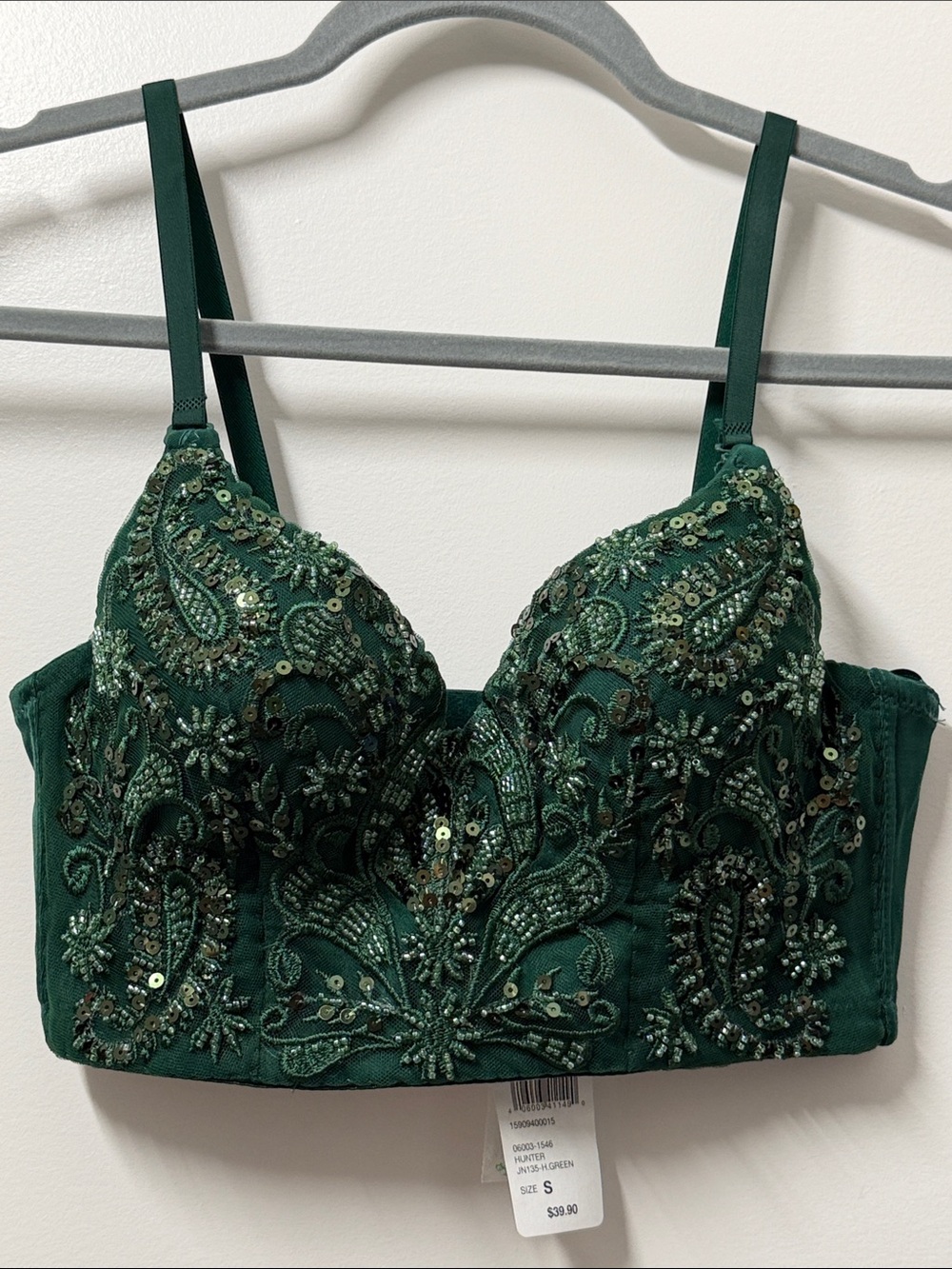 Emerald/Hunter Green Embellished Bra Top